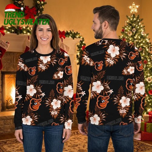 Baltimore Orioles Tropical Floral Mascot Ugly Christmas Sweater