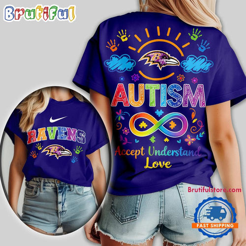 Baltimore Ravens 2026 NFL National Autism Acceptance Month Design 3D T Shirt