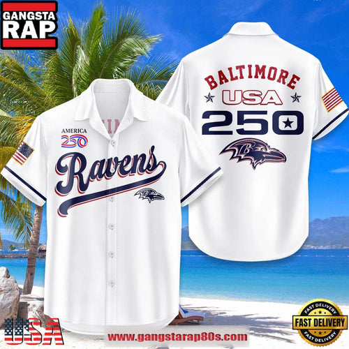 Baltimore Ravens USA Flag 250 Years of Freedom Anniversary 1776-2026 Summer Hawaiian Shirt