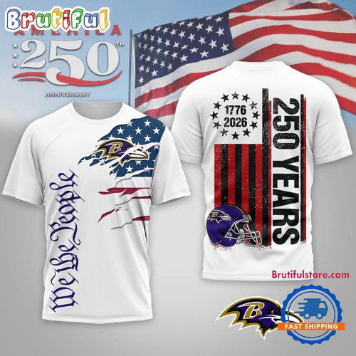 Baltimore Ravens NFL We The People USA 250th Anniversary White T Shirt