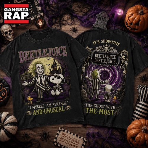 Beetlejuice And Snoopy It’s Showtime Gothic Graveyard Vintage Halloween 3D Shirt , Music Trending 3D Shirt