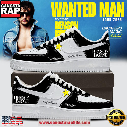 Benson Boone Wanted Man Tour 2026 Signature Black Custom Air Force 1 Shoes Running Sneakers