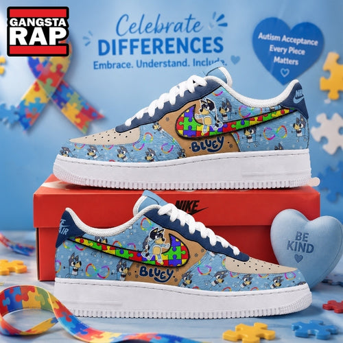 Bluey Autism Acceptance Custom Air Force 1 Shoes Sneaker, Music Air Force 1 Shoes