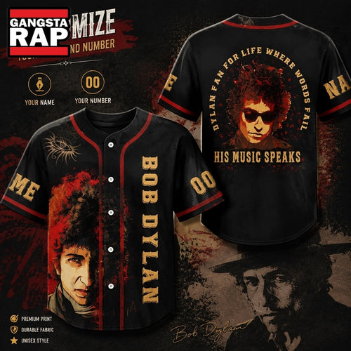 Bob Dylan Where Words Fail His Music Speaks Baseball Jersey , Music Fans Jersey Shirt