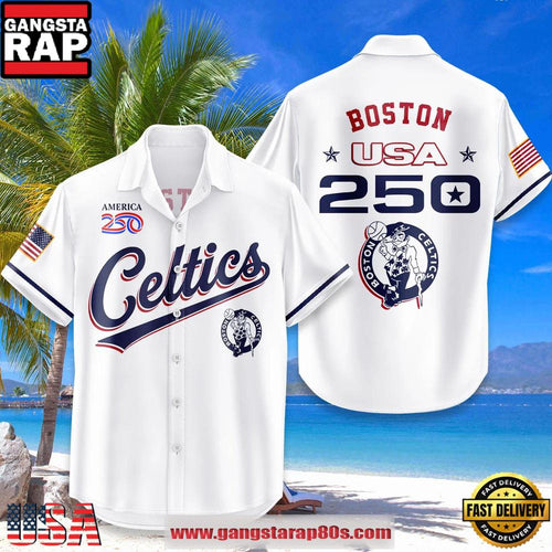 Boston Celtics USA Flag 250 Years of Freedom Anniversary 1776-2026 Summer Hawaiian Shirt