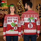 Boston Red Sox Grinch Wearing Santa Hat Boston Red Sox Logo Ugly Christmas Sweater