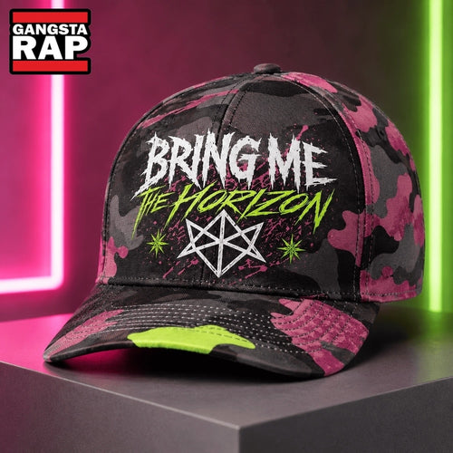 Bring Me The Horizon Neon Chaos Camo Classic Cap, Trendy Music Baseball Cap