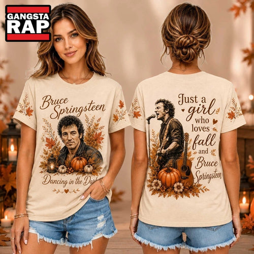 Bruce Springsteen Autumn Pumpkins Vintage Photo Unisex 3D Shirt , Music Trend Shirt
