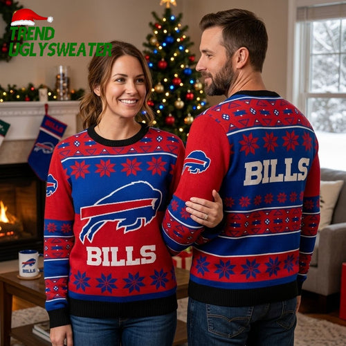 Buffalo Bills Logo And Snowflakes Ugly Christmas Sweater