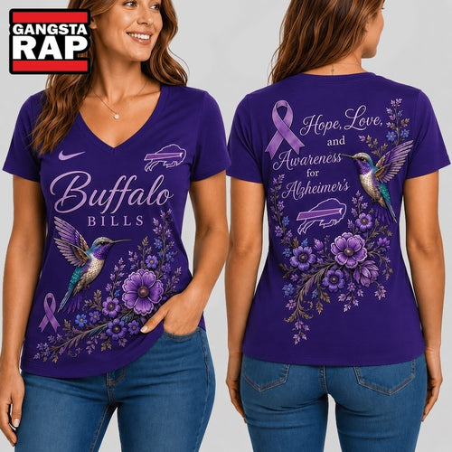 Buffalo Bills NFL Alzheimer’s Awareness Month V neck T Shirt