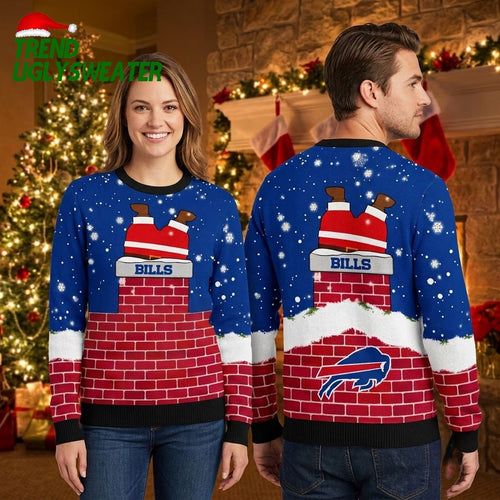 Buffalo Bills Santa Claus Stuck In Chimney Ugly Christmas Sweater