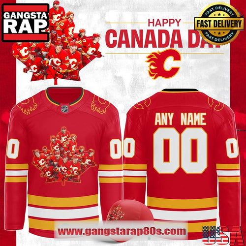 Calgary Flames 2025 Canada Day Custom Hockey Jersey