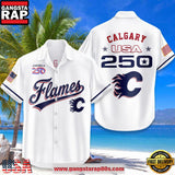 Calgary Flames USA Flag 250 Years of Freedom Anniversary 1776-2026 Summer Hawaiian Shirt