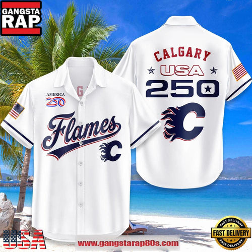 Calgary Flames USA Flag 250 Years of Freedom Anniversary 1776-2026 Summer Hawaiian Shirt