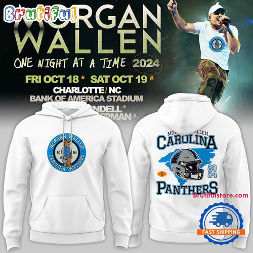 Carolina Panther NFL 2024 Morgan Wallen 18th October At Bank Of America Stadium White Hoodie T-Shirt