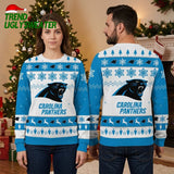 Carolina Panthers Logo Snowflake And Reindeer Ugly Christmas Sweater
