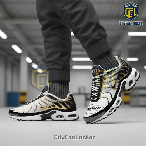 Caterpillar CAT Custom Name Luxury Gold Black White Design Sneakers