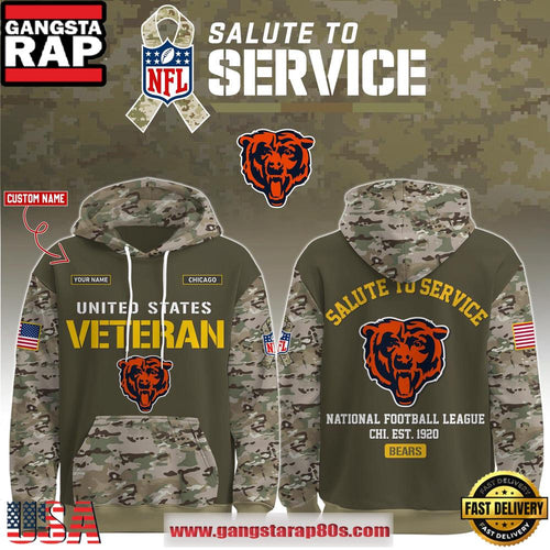 Chicago Bears NFL Veteran Birthday 2025 Custom Name Unisex Hoodie