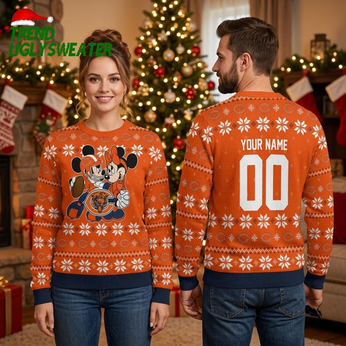 Chicago Bears Mickey Minnie Football Snowflake Ugly Christmas Sweater