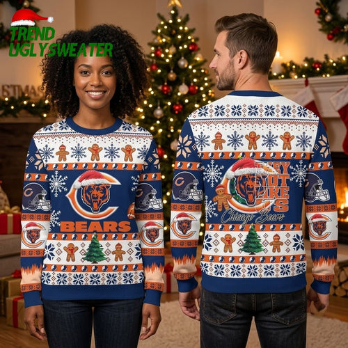 Chicago Bears They Not Like Us Santa Hat Ugly Christmas Sweater