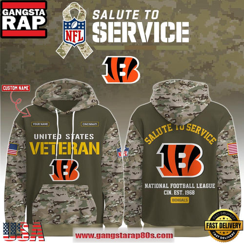 Cincinnati Bengals NFL Veteran Birthday 2025 Custom Name Unisex Hoodie