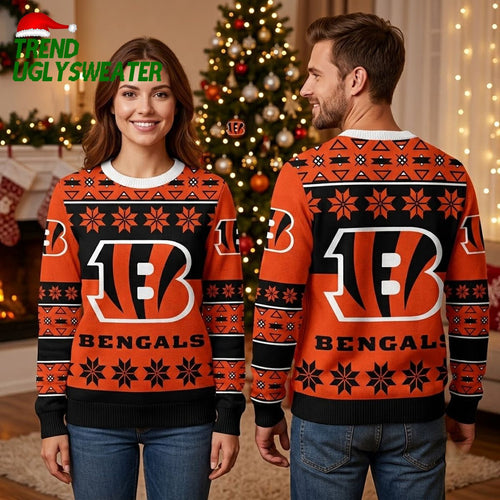 Cincinnati Bengals Logo Snowflake Pattern Ugly Christmas Sweater