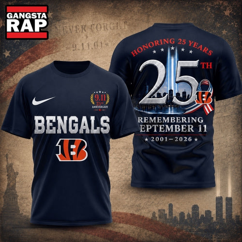 Cincinnati Bengals NFL Honoring 25 Years Remembering September 11 T Shirt, Football New Design Shirt