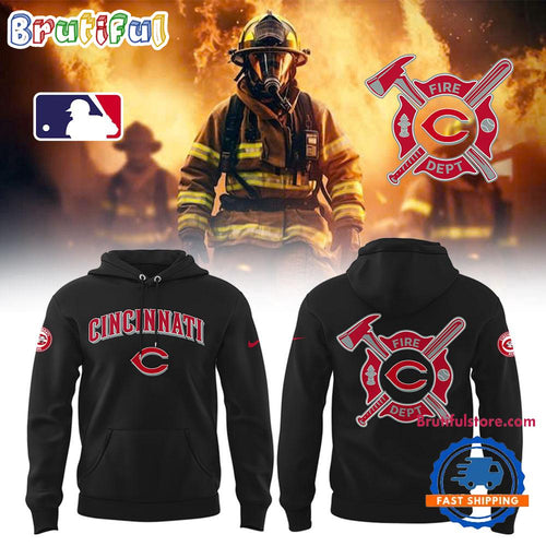 Cincinnati Reds x Firefighter Appreciation Night 2025 Black Hoodie T-Shirt
