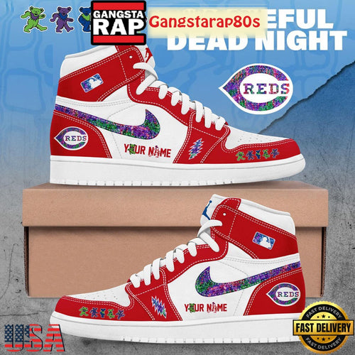 Cincinnati Reds x Grateful Dead Night Custom Special Edition Air Jordan 1 Sneakers Shoes