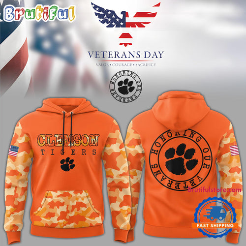 Clemson Tigers NCAA 2024 Veteran Camo Limited New Hoodie T-Shirt