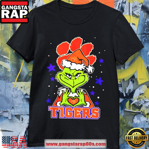 Clemson Tigers X Grinch Heart Hand Christmas 2025 T Shirt