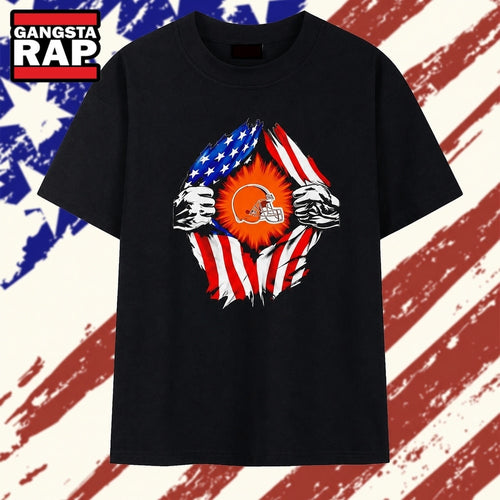 Cleveland Browns American flag ripped chest T Shirt