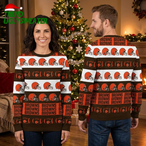 Cleveland Browns Football Helmet And Logo Pattern Ugly Christmas Sweater