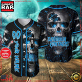 Custom Name And Number Carolina Panthers NFL Team Skull Baseball Jersey Shirt