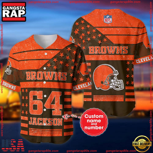 NFL Custom Name Number Cleveland Browns American Flag New Design Baseball Jersey Shirt