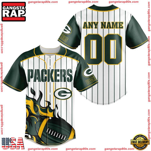 NFL Custom Name Number Green Bay Packers Baseball Jersey Shirt