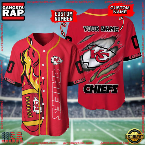 NFL Custom Name Number Kansas City Chiefs Football Team Baseball Jersey Shirt