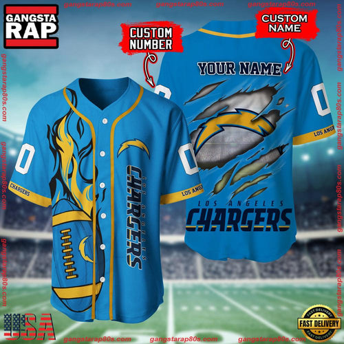 NFL Custom Name Number Los Angeles Chargers Football Team Baseball Jersey Shirt