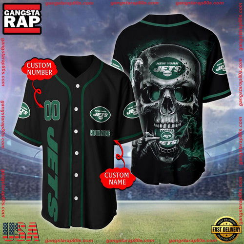 NFL Custom Name Number New York Jets Skull Face Baseball Jersey Shirt