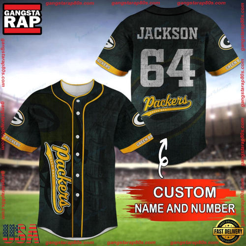 NFL Custom Name Number Green Bay Packers Baseball Jersey Shirt