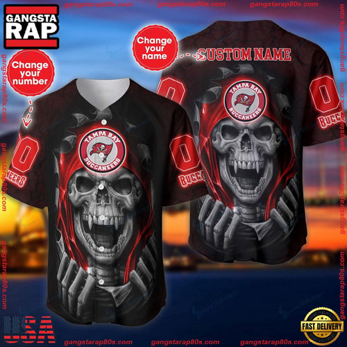 NFL Custom Name NumberTampa Bay Buccaneers Skull Baseball Jersey Shirt