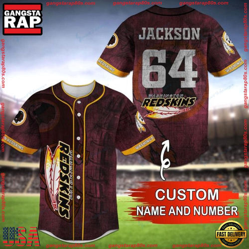 NFL Custom Name Number Washington Redskins Baseball Jersey Shirt