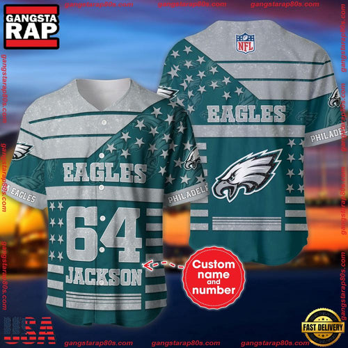 NFL Custom Name Number Philadelphia Eagles American Flag New Design Baseball Jersey Shirt