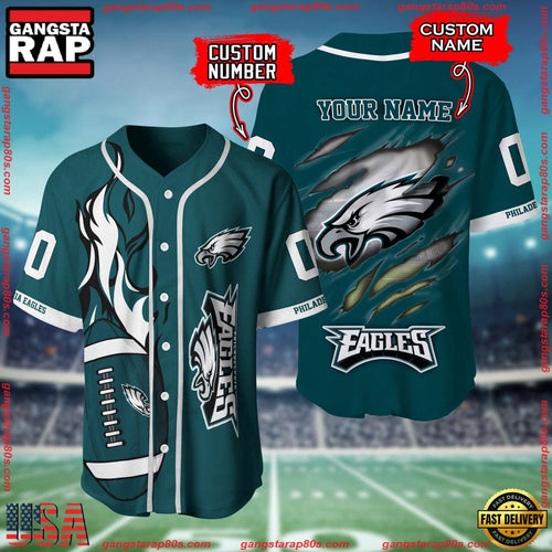 NFL Custom Name Number Philadelphia Eagles Football Team Baseball Jersey Shirt
