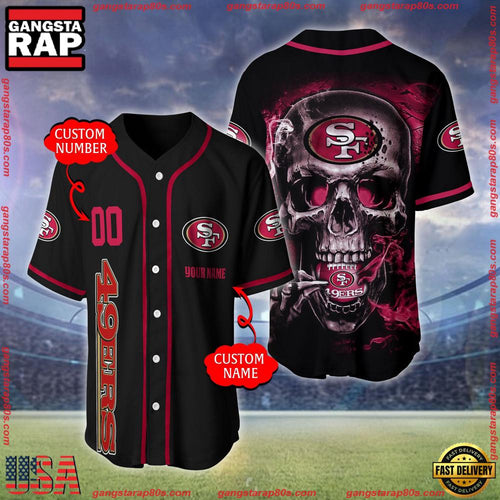 NFL Custom Name Number San Francisco 49ers Skull Face Baseball Jersey Shirt