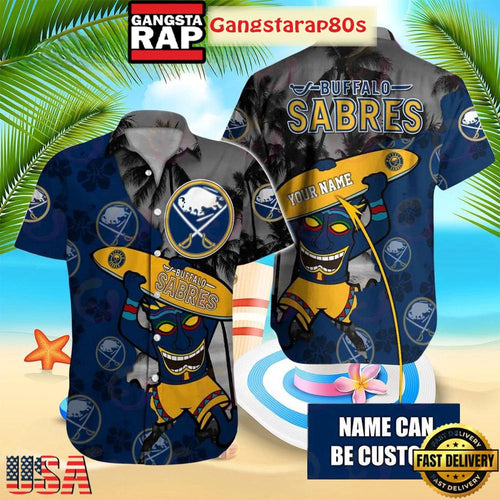 Custom Name Buffalo Sabres Tropical Tiki Summer Aloha Hawaiian Shirt