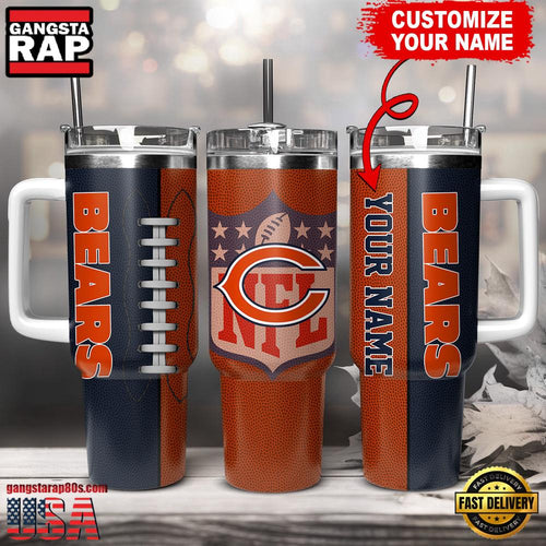NFL Custom Name Chicago Bears Football Logo Tumbler 40oz With Handle