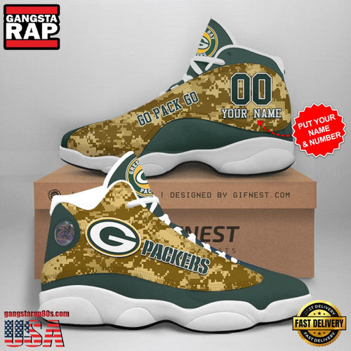 NFL Custom Name Green Bay Packers New Design Air Jordan 13 Running Sneakers For Men Women