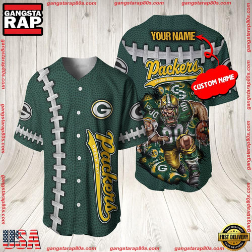 NFL Custom Name Green Bay Packers Mascot Baseball Jersey Shirt