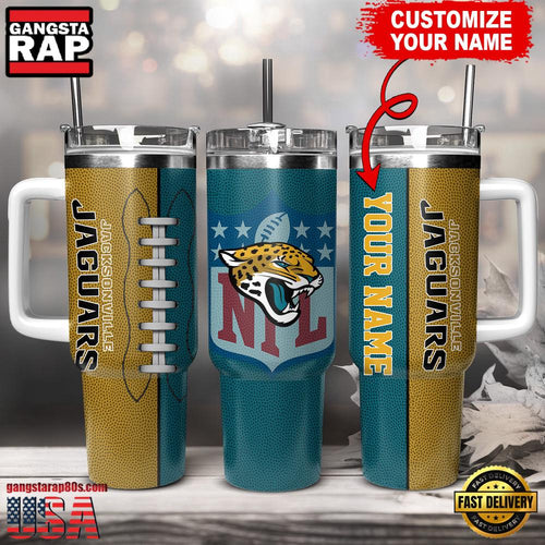 NFL Custom Name Jacksonville Jaguars Football Logo Tumbler 40oz With Handle